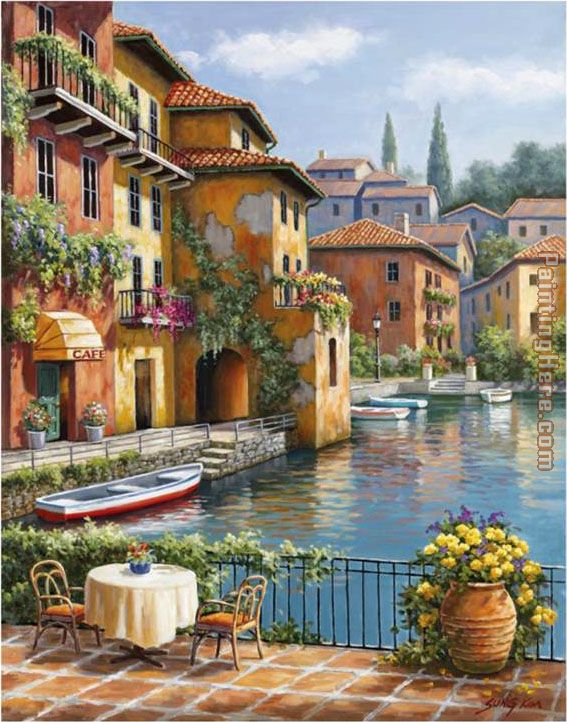 Cafe at the Canal painting - Sung Kim Cafe at the Canal art painting
